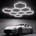 8 x Hexagon LED Light Kit - Cool White, White Finish (Hovering Over White Sports Car)