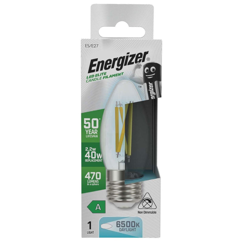 Energizer, Candle 2.2w LED Bulb, Filament E27 Screw, A Rated - 6500K Cool White