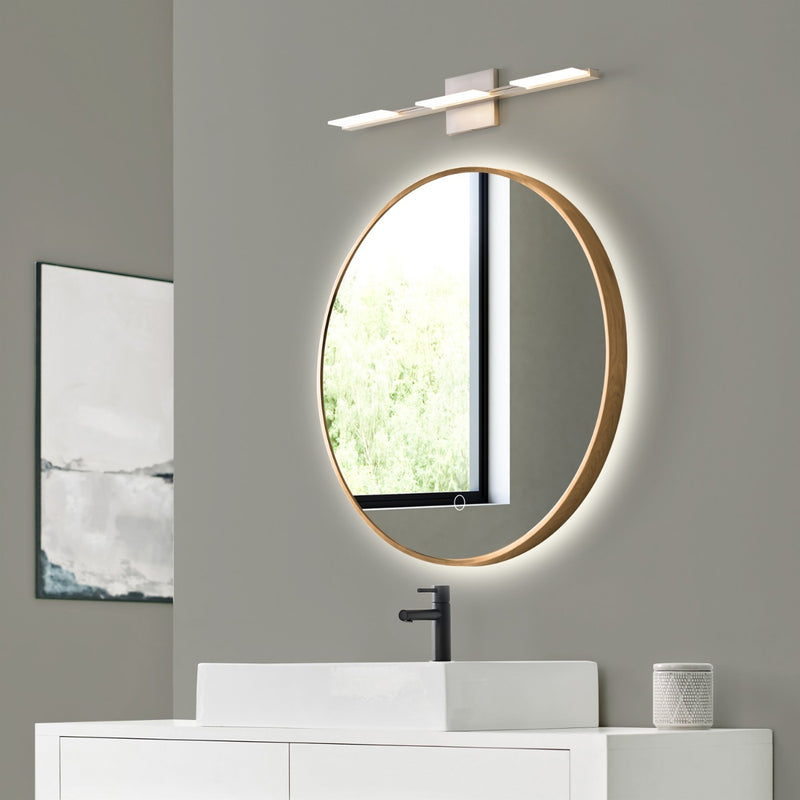 walnut-style LED bathroom mirror