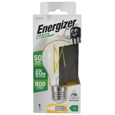 Energizer 3.8w, E27 LED Bulb, A Rated, Screw Filament Style - Warm White 2700K