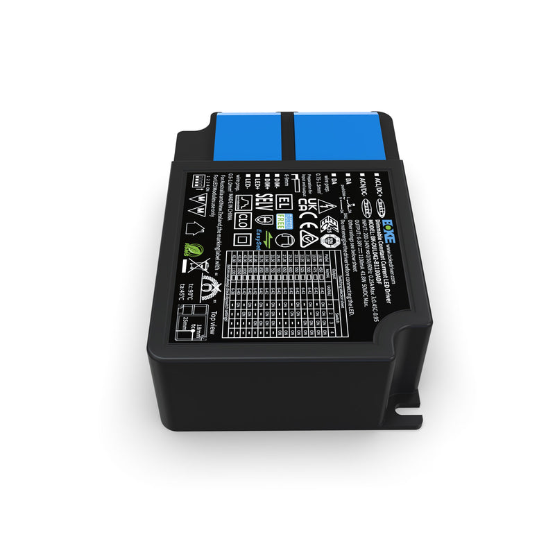 Simple Lighting - Boke 42W DALI LED Driver - An LED driver with a black and blue casing.