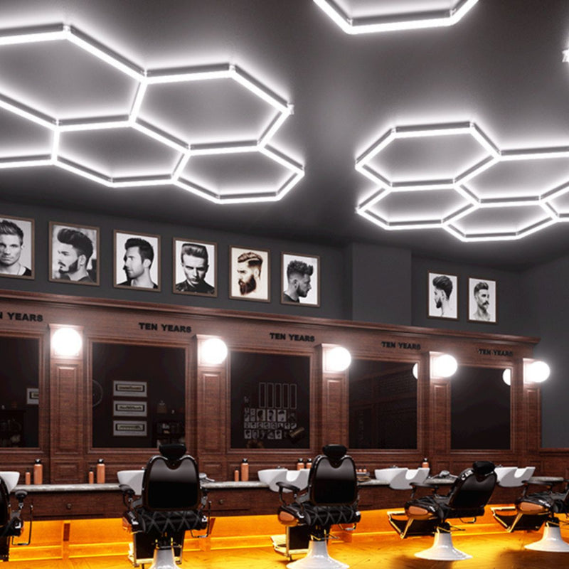 1 x Hexagon LED Light Kit - Cool White, White Finish (in action) - Barber