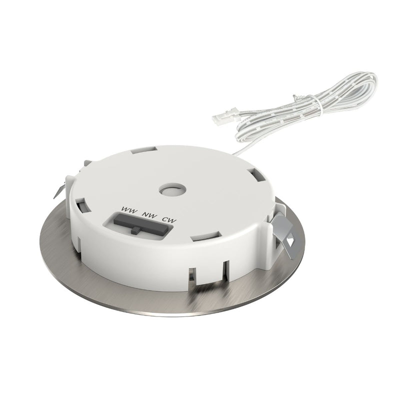 Simple Lighting - CAB-12V - Under Cabinet Light - Backside of the fitting with the visible CCT switch and cable attached