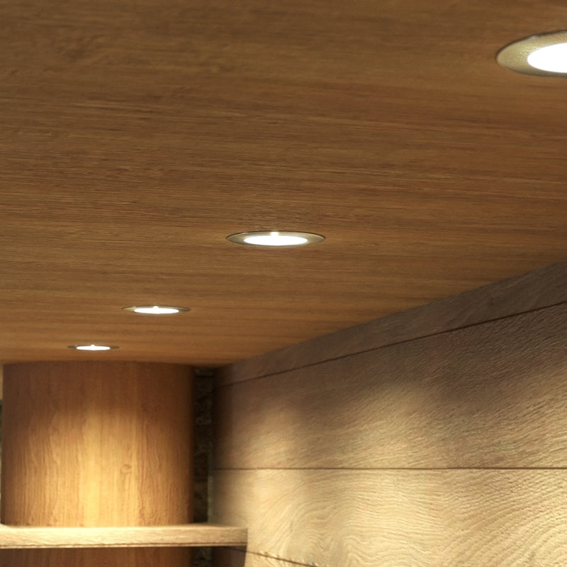 Simple Lighting - CAB-12V - Under Cabinet Light - Multiple LED lights installed under a wooden surface.