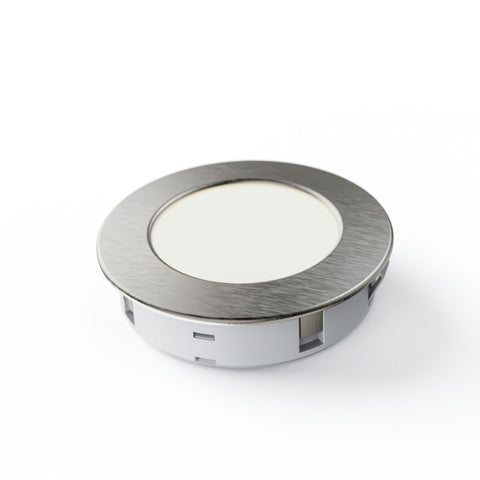 Simple Lighting - CAB-240V - Under Cabinet Light - LED cabinet light with the brushed chrome bezel with visible underside no background