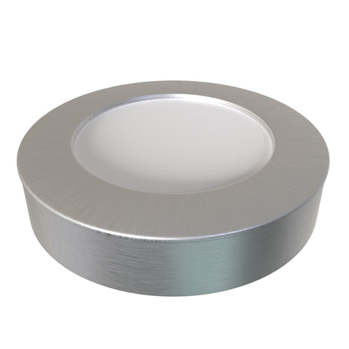 Simple Lighting - CAB-240V - Under Cabinet Light - A close up image of the surface mount under cabinet light brushed chrome finish