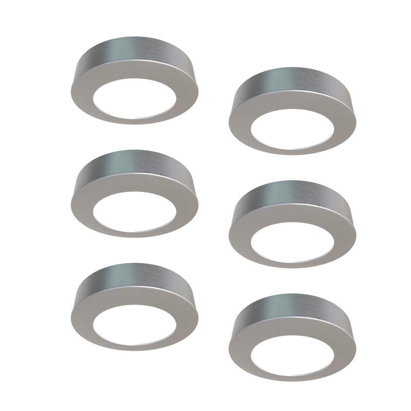 Simple Lighting - CAB-240V - Under Cabinet Light - Pack of six surface-mount under-cabinet lights with brushed chrome mounting rings and bezel.
