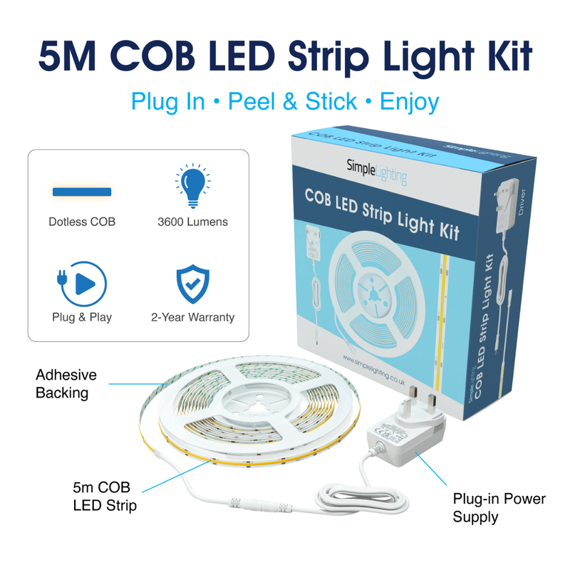 Simple Lighting - COB-5M - Infographics - 5M COB LED Strip Light Kit