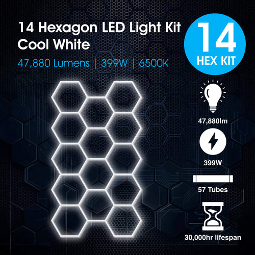 Lighteez - LTZ-HEX-14S-65K - Infographics - 14 Hexagon LED Light Kit Cool White