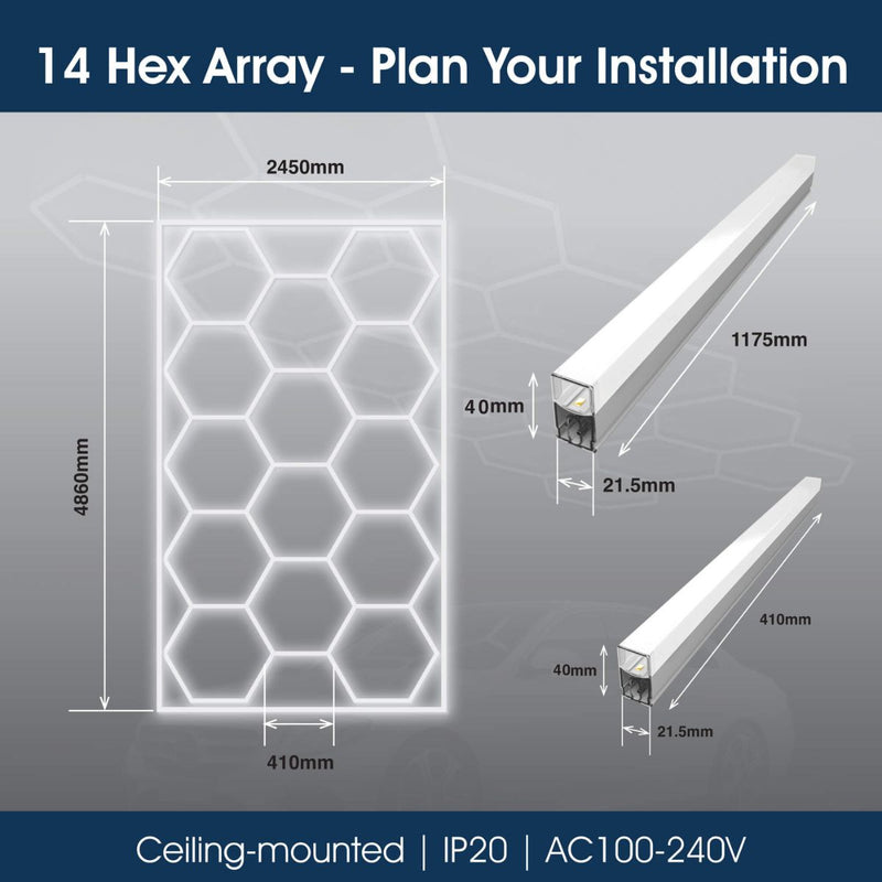 Lighteez - LTZ-HEX-14SB-65K - Infographics - 14 Hex Array - Plan Your Installation