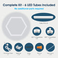 Lighteez - LTZ-HEX-1S-65K - Infographics - Complete Kit - 6 LED Tubes Included