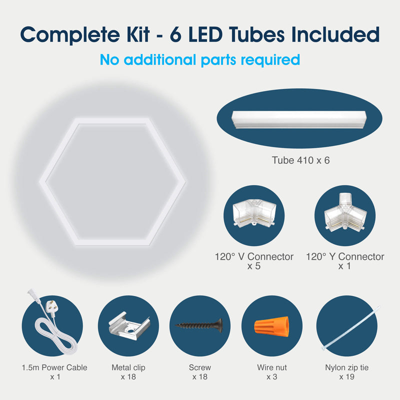 Lighteez - LTZ-HEX-1S-65K - Infographics - Complete Kit - 6 LED Tubes Included