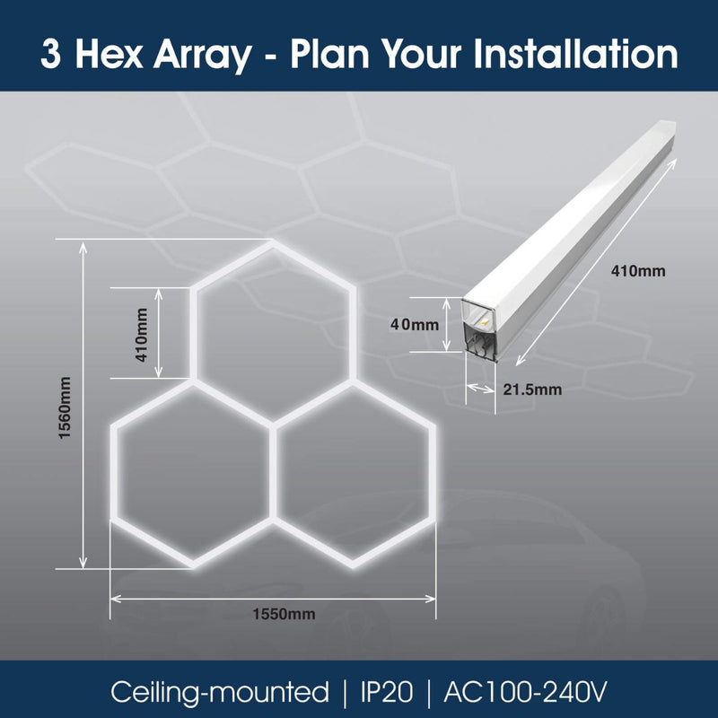 Lighteez - LTZ-HEX-3S-65K - Infographics - 3 Hex Array - Plan Your Installation