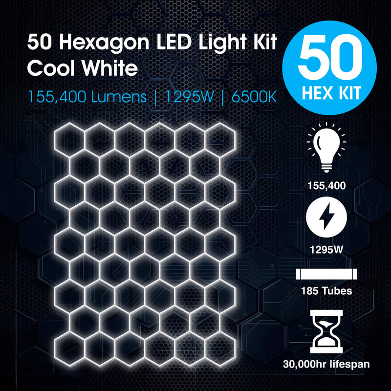 Lighteez - LTZ-HEX-50S-65K - Infographics - 50 Hexagon LED Light Kit Cool White