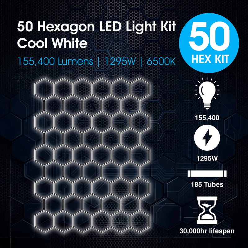 Lighteez - LTZ-HEX-50S-65K-BK - Infographics - 50 Hexagon LED Light Kit Cool White