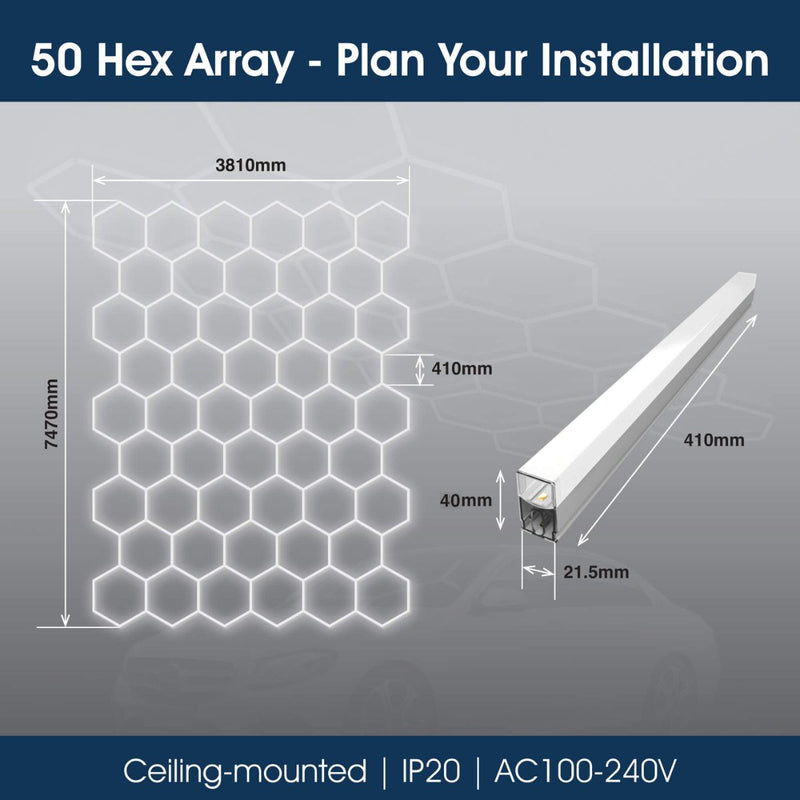 Lighteez - LTZ-HEX-50S-65K - Infographics - 50 Hex Array - Plan Your Installation
