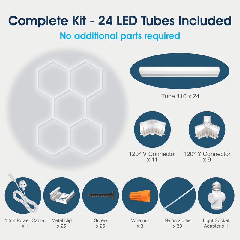 Lighteez - LTZ-HEX-5S-65K - Infographics - Complete Kit - 4 LED Tubes Included