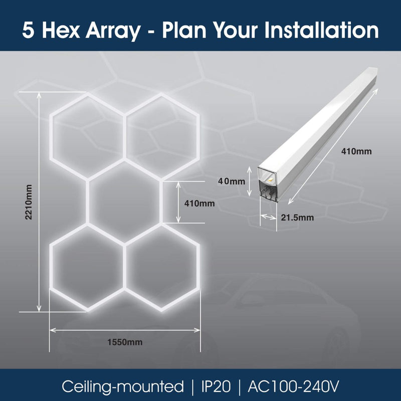 Lighteez - LTZ-HEX-5S-65K - Infographics - 5 Hex Array - Plan Your Installation