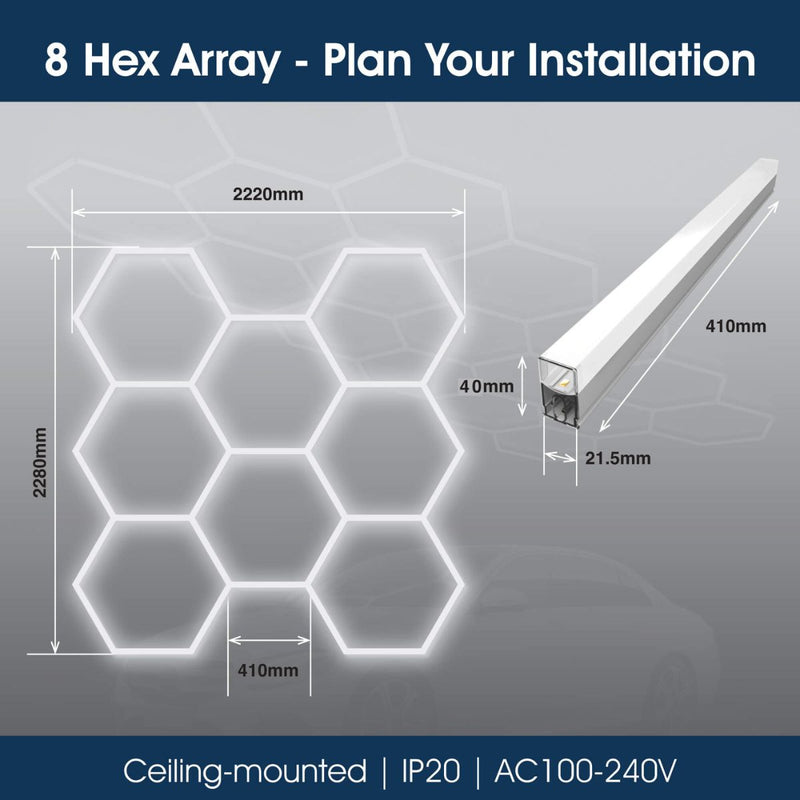 Lighteez - LTZ-HEX-8S-65K - Infographics - 8 Hex Array - Plan Your Installation