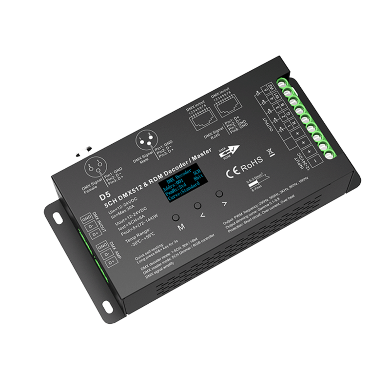 Simple Lighting - DMX Decoders - D5 DMX decoder with three ports.