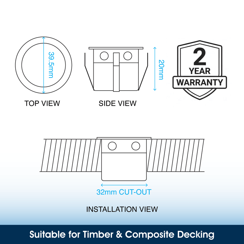 Simple Lighting - DECK-104-CW - Infographics - Suitable for Timber and Composite Decking