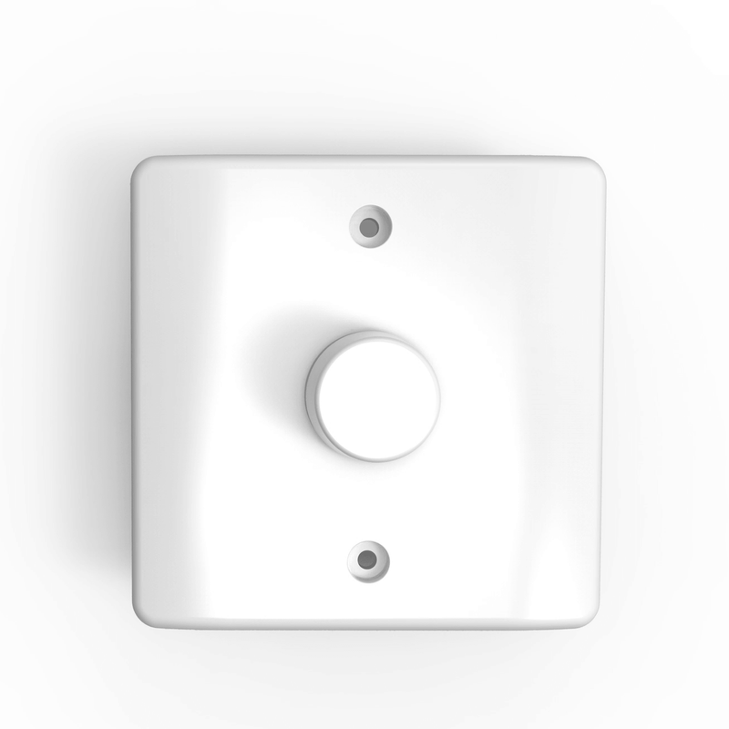 Simple Lighting - Dimmer Module - The dimmer switch face up with visible screw holes for secured mounting