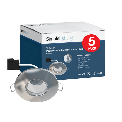 Satin Nickel IP65 LED Downlight, Pack of 5