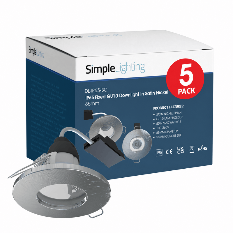 Satin Nickel IP65 LED Downlight, Pack of 5