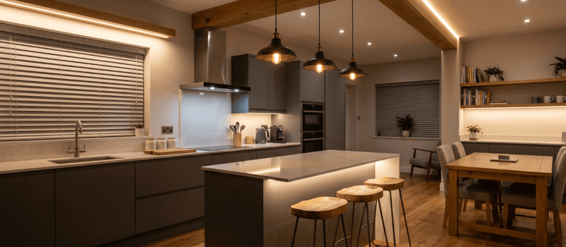 Open-Plan Kitchen Lighting Ideas for Dining & Living Spaces