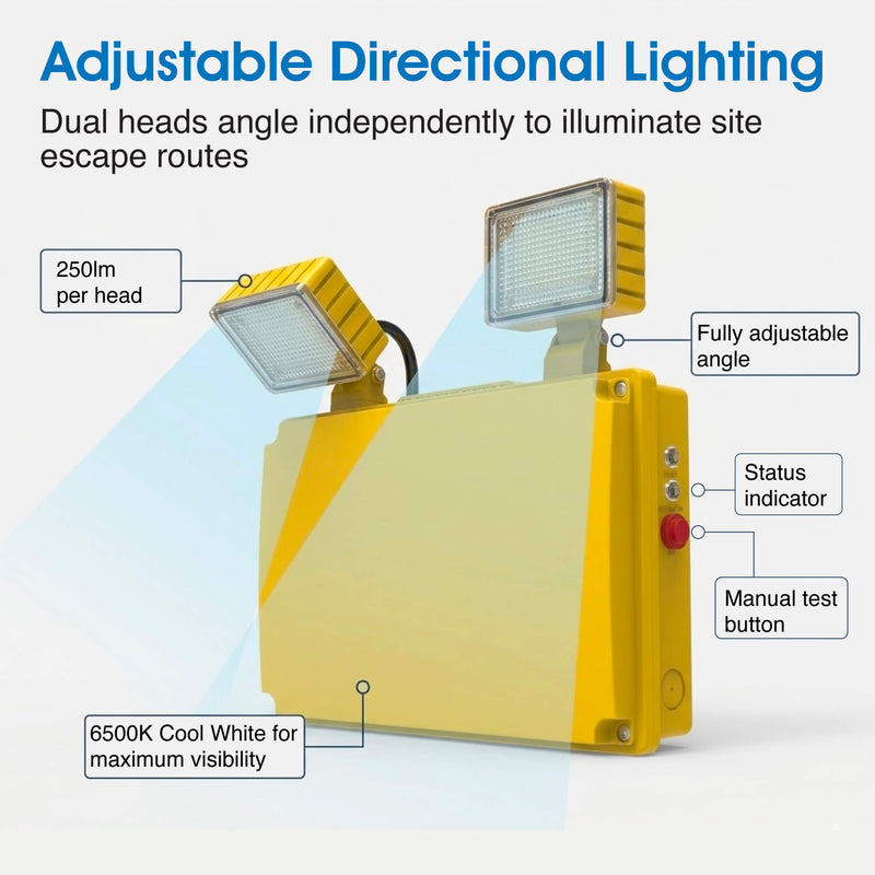 Exit Guardian - EM-TWIN-110 - Infographics - Adjustable Directional Lighting