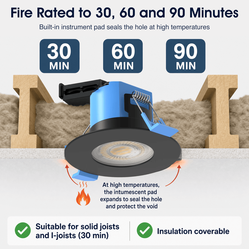 Simple Lighting - FR-6W-CCT-MB-10PK - Infographics - Fire Rated to 30, 60, and 90 Minutes