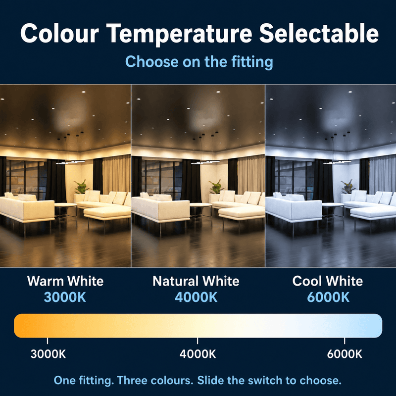 Simple Lighting - FR-6W-CCT-MB - Infographics - Colour Temperature Selectable