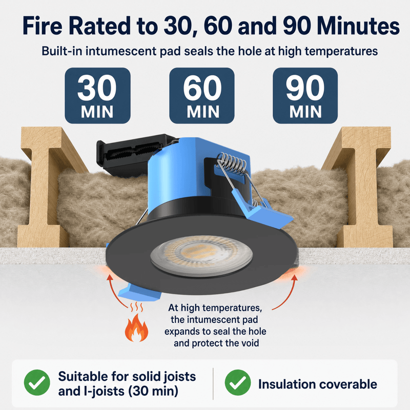 Simple Lighting - FR-6W-CCT-MB - Infographics - Fire Rated to 30, 60, 90 Minutes