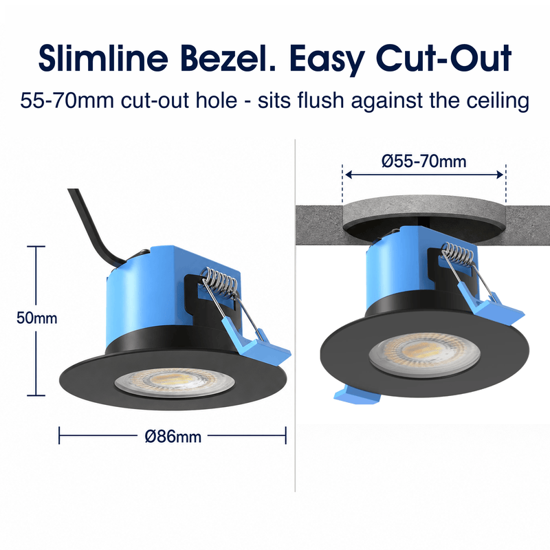 Simple Lighting - FR-6W-CCT-MB - Infographics - Slimline Bezel. Easy Cut-Out