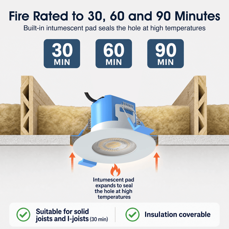 Simple Lighting - FR-6W-CCT-WH-10PK - Infographics - Fire Rated 30, 60, and 90 minutes