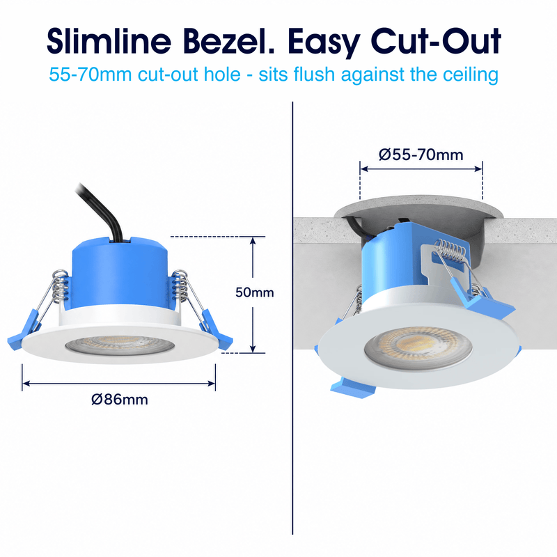 Simple Lighting - FR-6W-CCT-WH-10PK - Infographics - Slimline Bezel. Easy Cut-Out