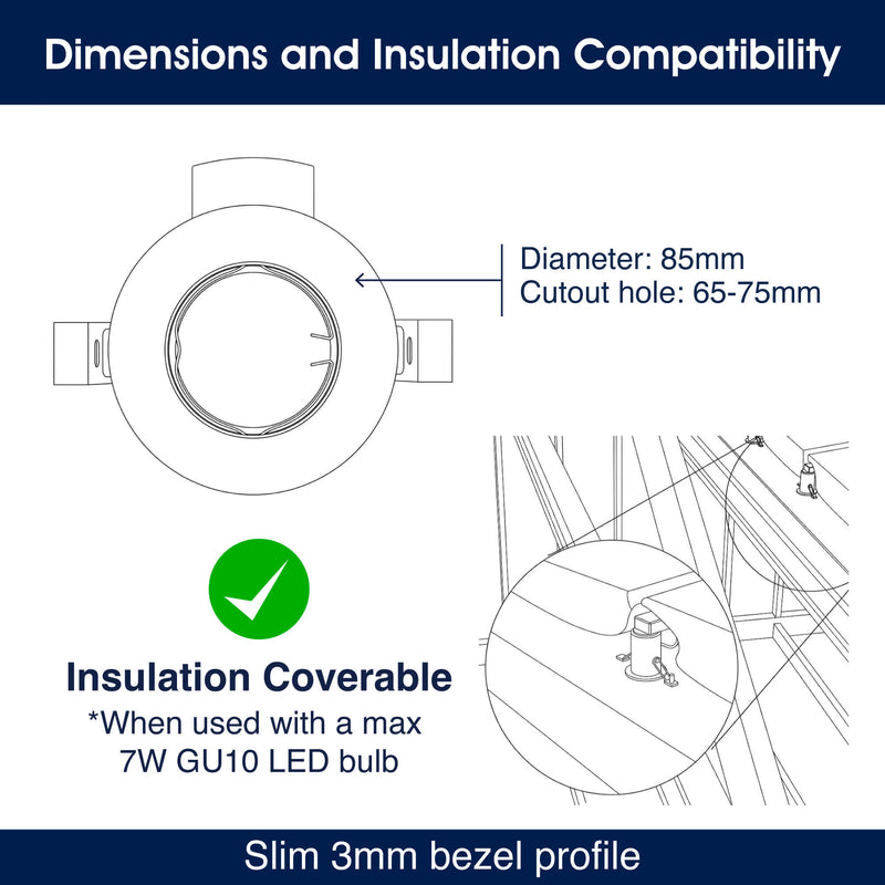 SL - FR-GU10-K-WH-10PK - Infographics - Dimensions and Insulation Compatibility