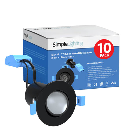 Pack of 10 Tilt, Fire-Rated Downlights in a Matt Black Finish