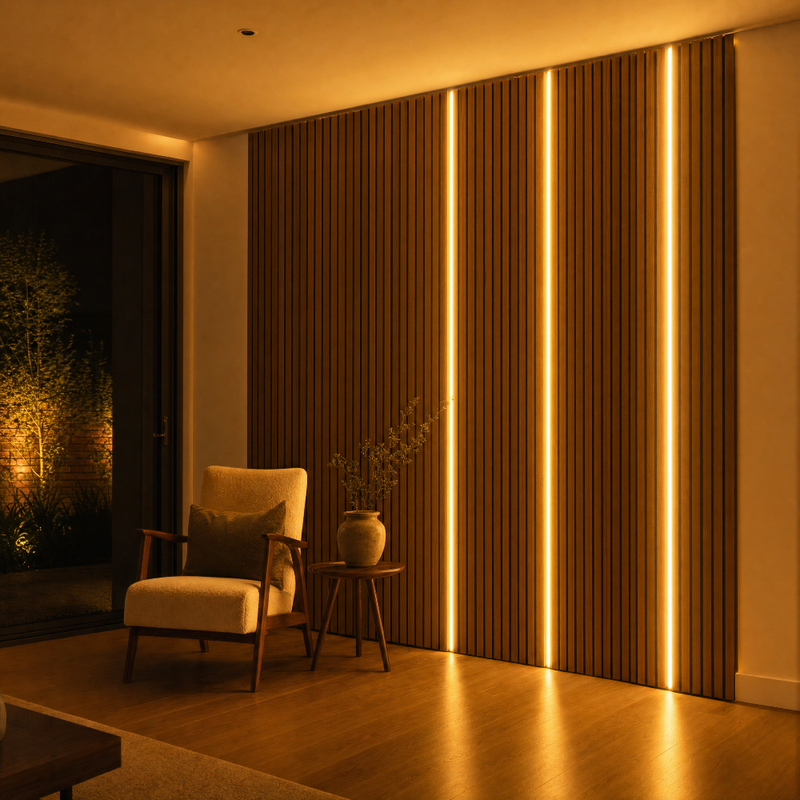 LED Neon For Slatwall (Lifestyle, Living Room, Walnut)