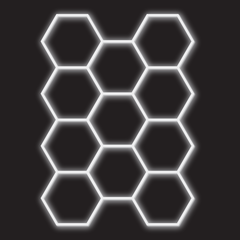 11 x Hexagon LED Light Kit - Cool White, White Finish (black background)
