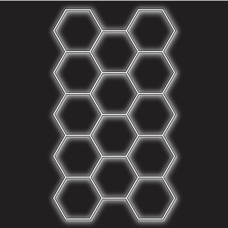 14 x Hexagon LED Light Kit - Cool White, Black Finish (black background)