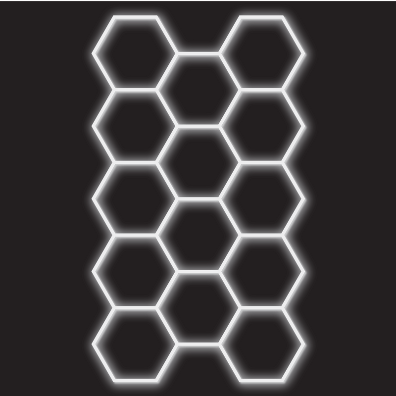 14 x Hexagon LED Light Kit - Cool White, White Finish (black background)