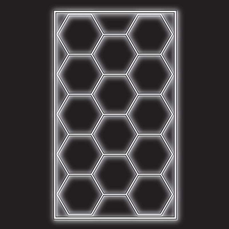 14 x Hexagon LED Light Kit Including Border - Cool White, Black Finish (black background)