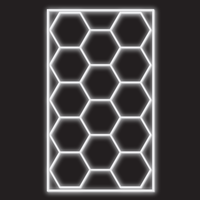 14 x Hexagon LED Light Kit Including Border - Cool White, White Finish (black background)