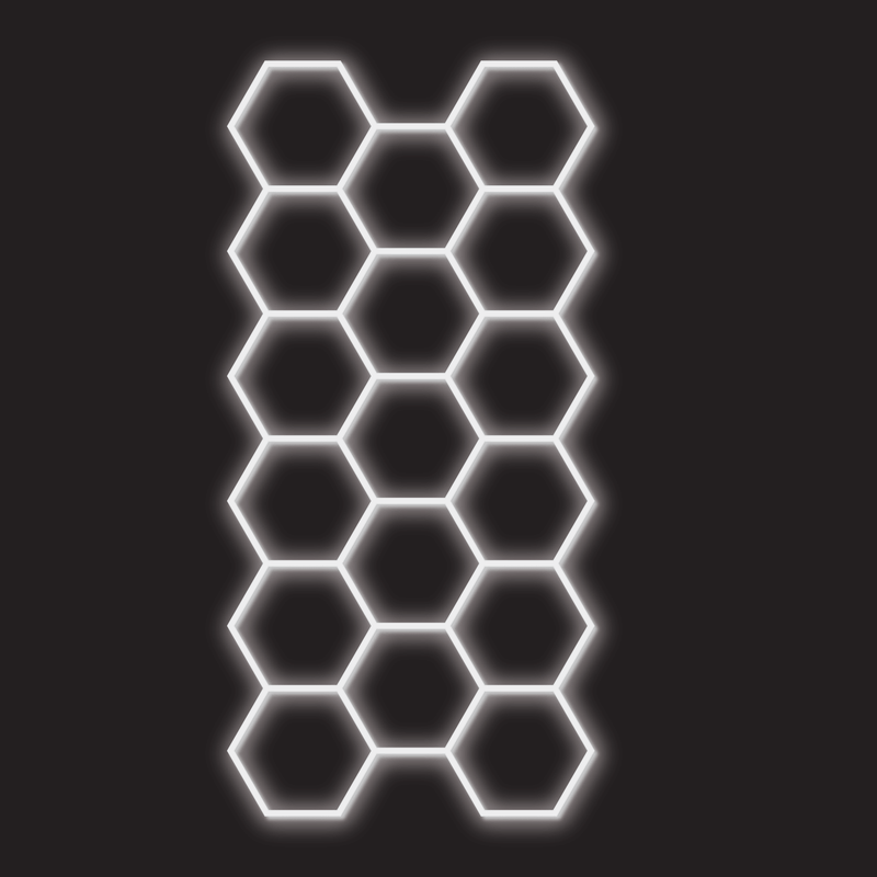 17 x Hexagon LED Light Kit - Cool White, White Finish (black background)
