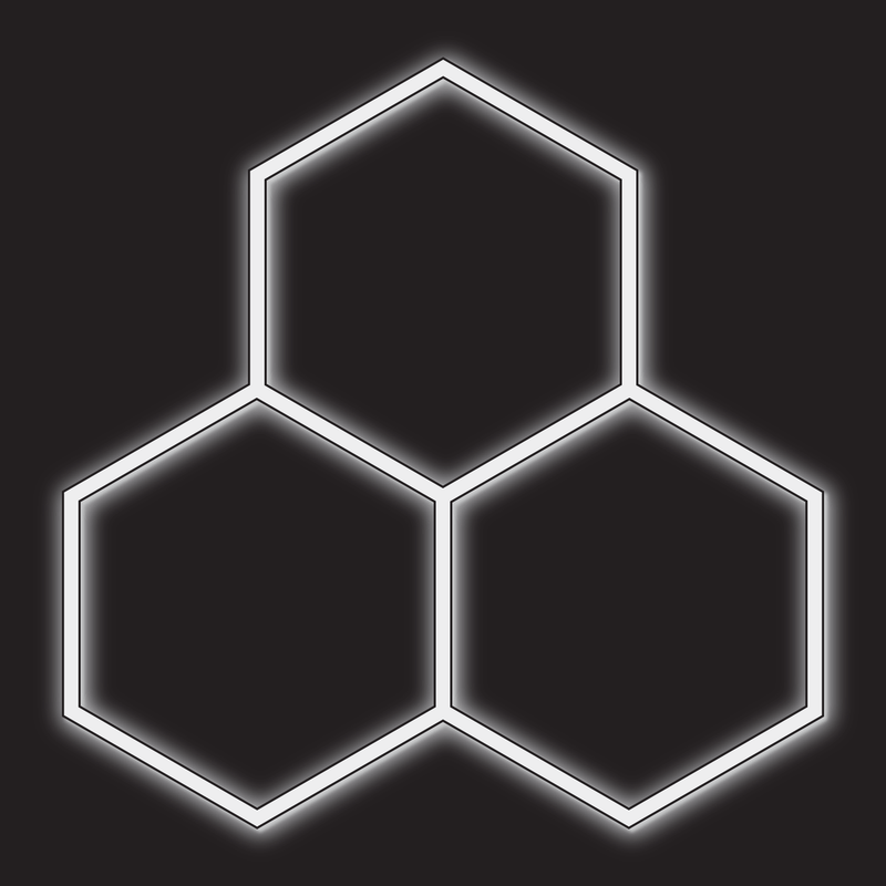 3 x Hexagon LED Light Kit - Cool White, Black Finish (black background)