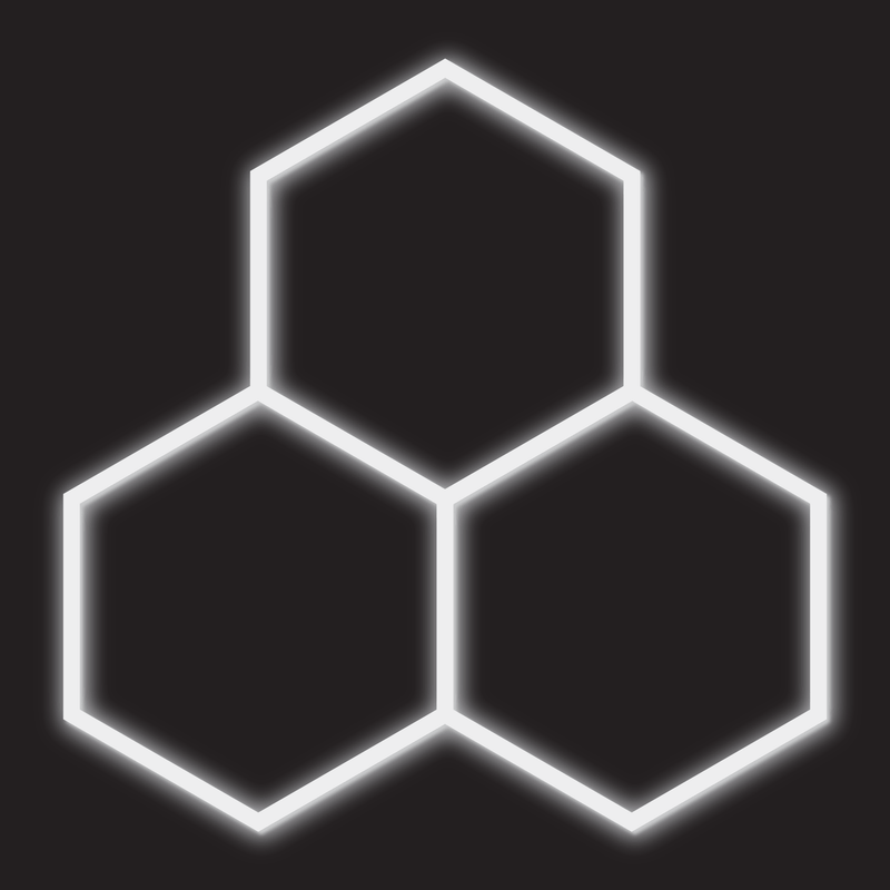 3 x Hexagon LED Light Kit - Cool White, White Finish (black background)