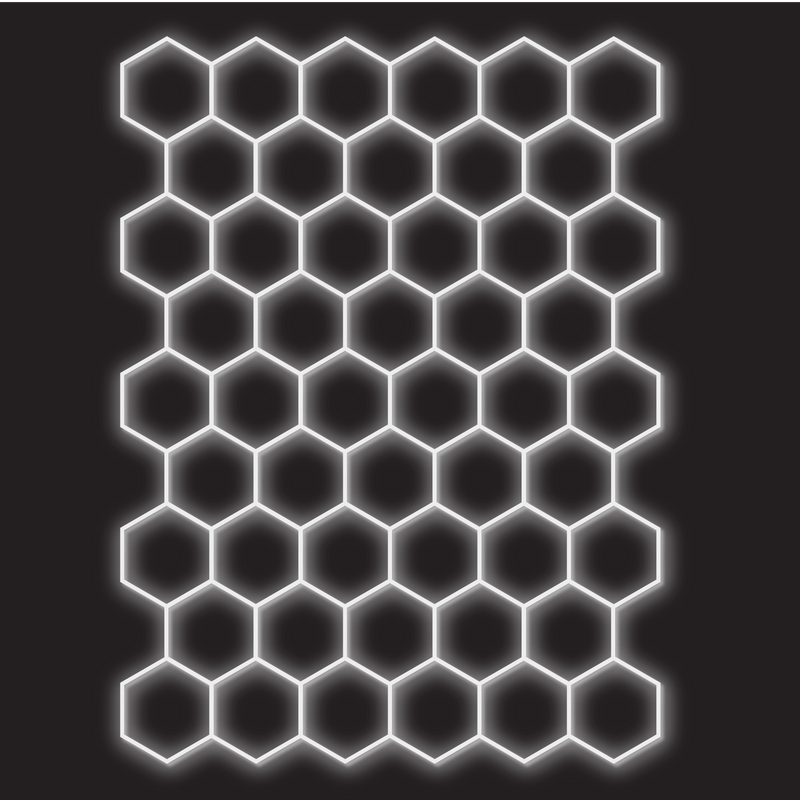 50 x Hexagon LED Light Kit - Cool White, White Finish (black background)