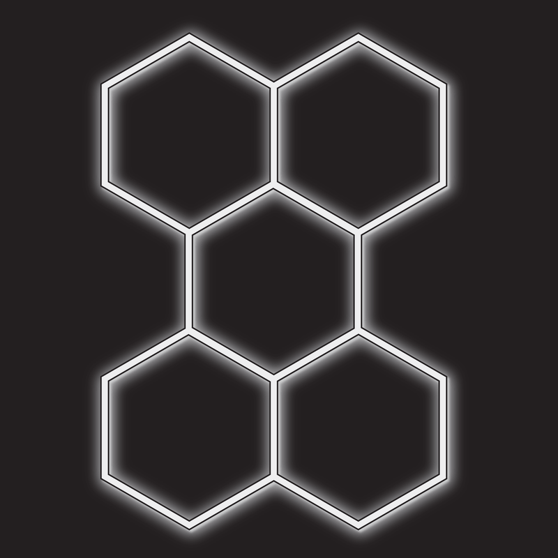 5 x Hexagon LED Light Kit - Cool White, Black Finish (black background)