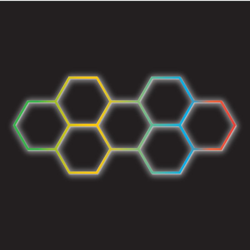 7 x Hexagon LED Light Kit — RGB, App & Remote Control, White Finish (black background)